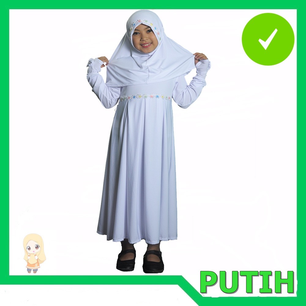  Baju Gamis Anak Muslim Perempuan Manasik Putih Polos 