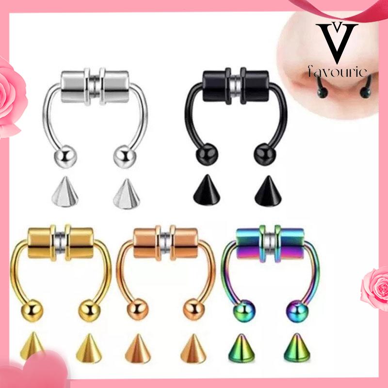 [COD]Stainless Steel Magnet Cincin Hidung Palsu Bentuk Horseshoe Baja Titanium Non Pierced Nose Studs-FA