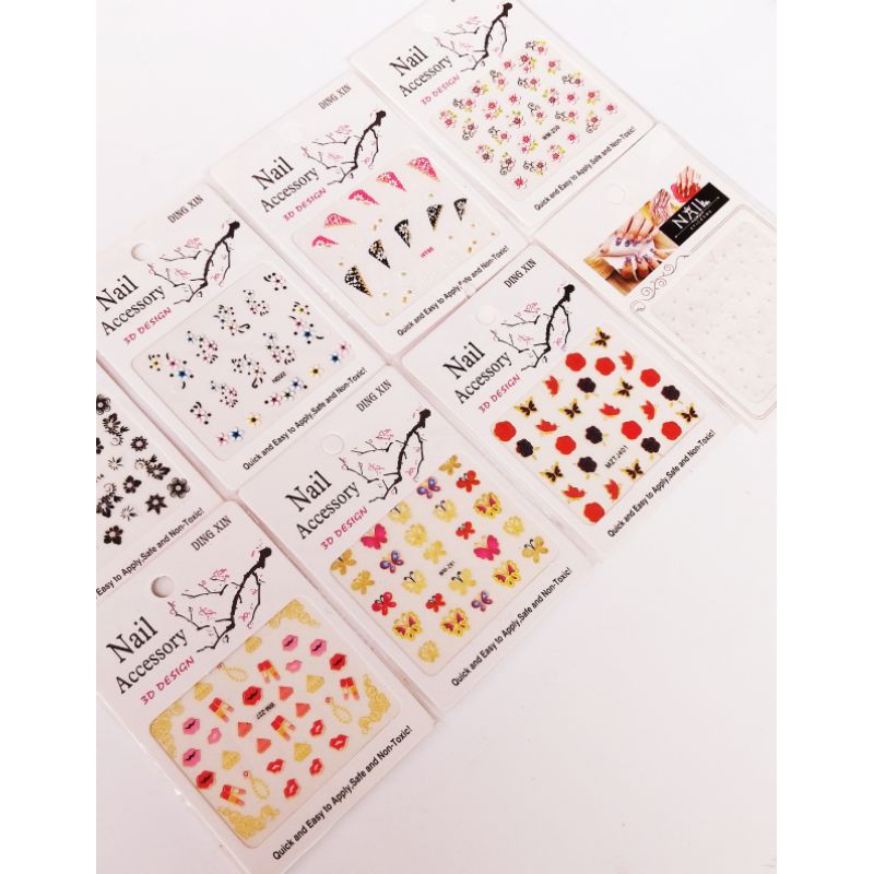 Stiker Kuku Timbul dapat 2pcs Lucu Murah Nail Art Tempelan Kuku Bunga Kupu2 dll Asesoris Anak Perempuan