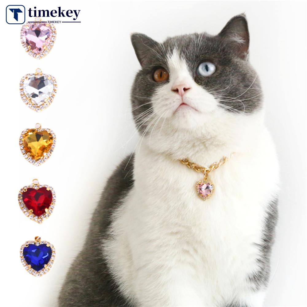 Timekey Kalung Collar Anjingkucing Peliharaan Bentuk Hati Hias Kristal Berlian Imitasi I1K8