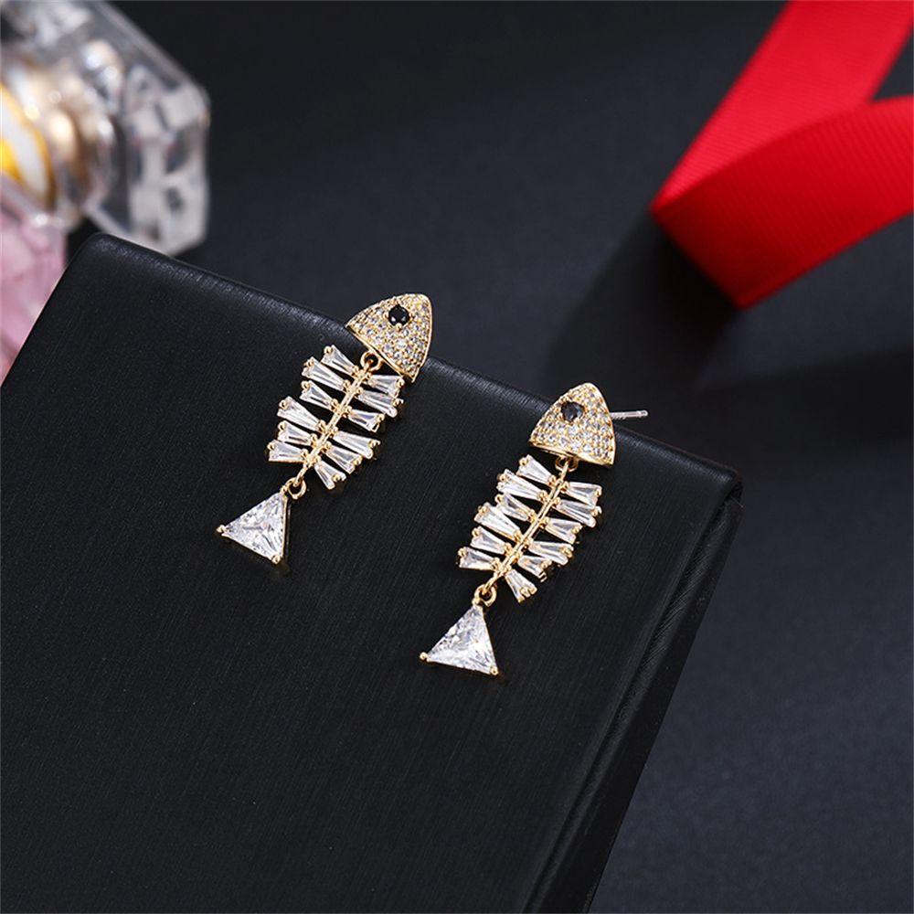 Preva Anting Ikan Anting Fashion Kristal Stud Earrings Elegan Menjuntai Drop Ear Clip