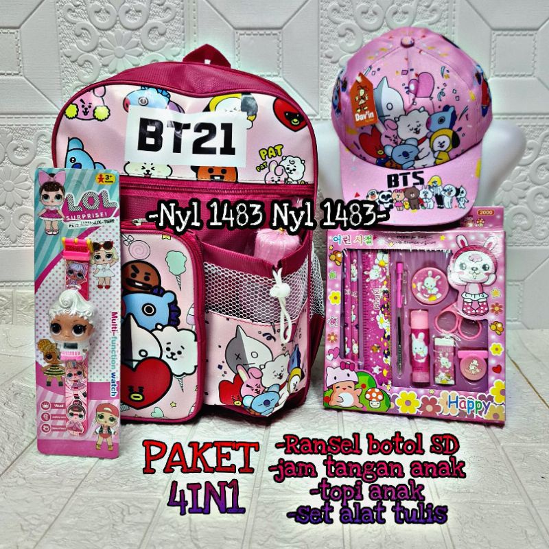 Tas ransel anak perempuan  Little pony 4 in1 - tas + topi + jam + paket pinsil gratis botol minum - tas anak