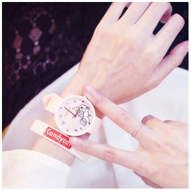 ✅COD Jam Tangan Wanita Woman Watch Unicorn Candy Color Quartz Table Harajuku Silicone Fashion Watch