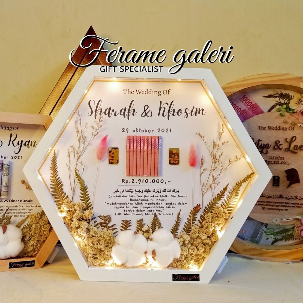 (1HariJadi) Mahar Pernikahan Bingkai 3D Hexagonal Mahar Rustic Antipecah Driedflower Seserahan Hantaran Foto Kado pernikahan Gift Anniversary Bunga Kering - Sharah17 by Ferame Galeri Rustic