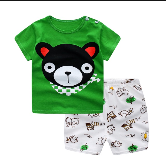 Baju Setelan Anak green Koala / Lengan Pendek dan Celana Pendek