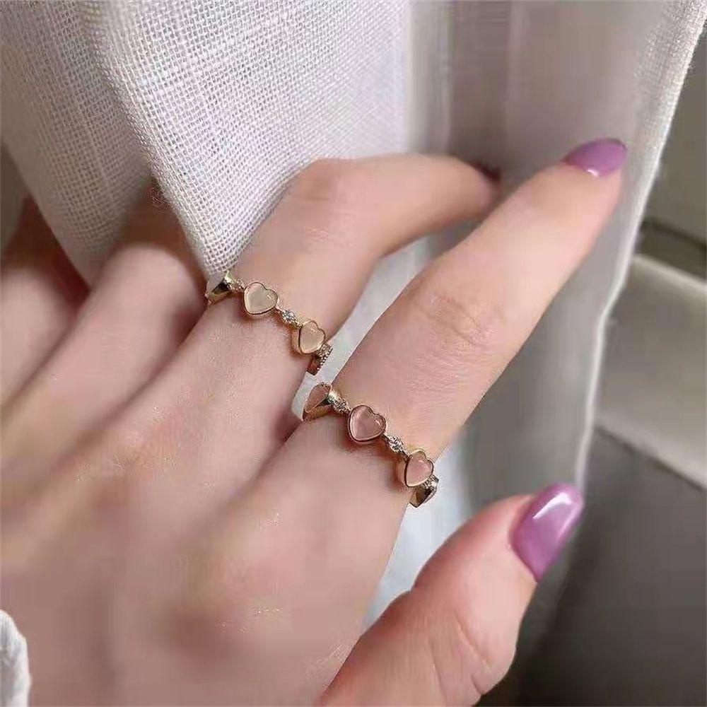 Solighter Opal Cincin Terbuka Baru Perhiasan Aksesoris Fashion Cinta Hati