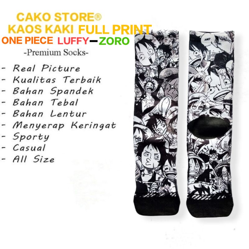 CAKO STORE OFFICIAL ,Kaos Kaki ONE PIECE LUFFY-ZORO Full Print Premium Quality
