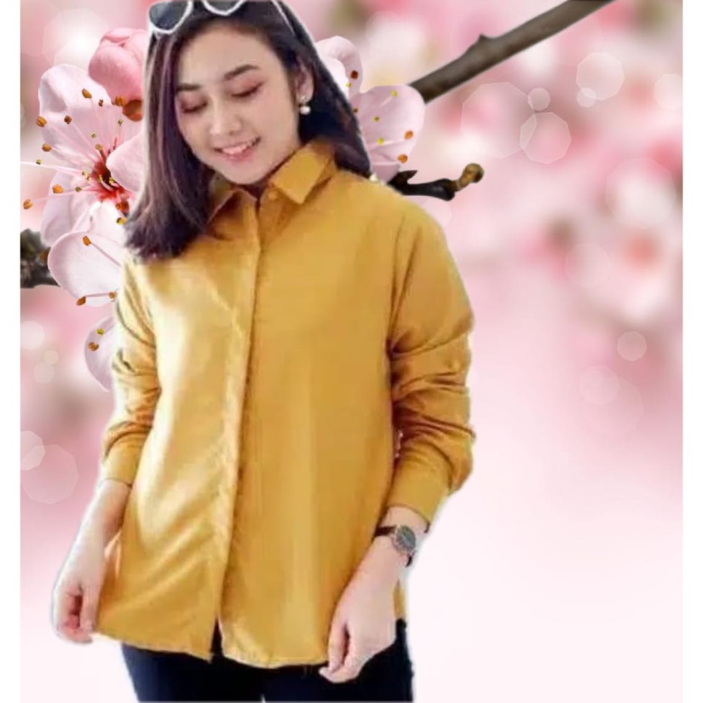 kemeja formal wanita  tangan panjang gold/ Kuning Kunyit