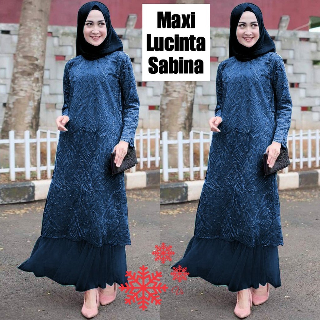 Sabina Baju Gamis Brukat Tile/ Gamis Brukat Maxi/Gamis Muslim Brukat/Gamis Perempuan Remaja Dewasa Fashion Gamis Pesta SIZE L, XL, XXL