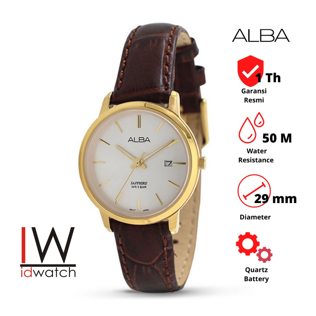 Alba AH7R58X1 Jam Tangan Wanita Original AH7R58 Cewek Strap Kulit Klasik Classic