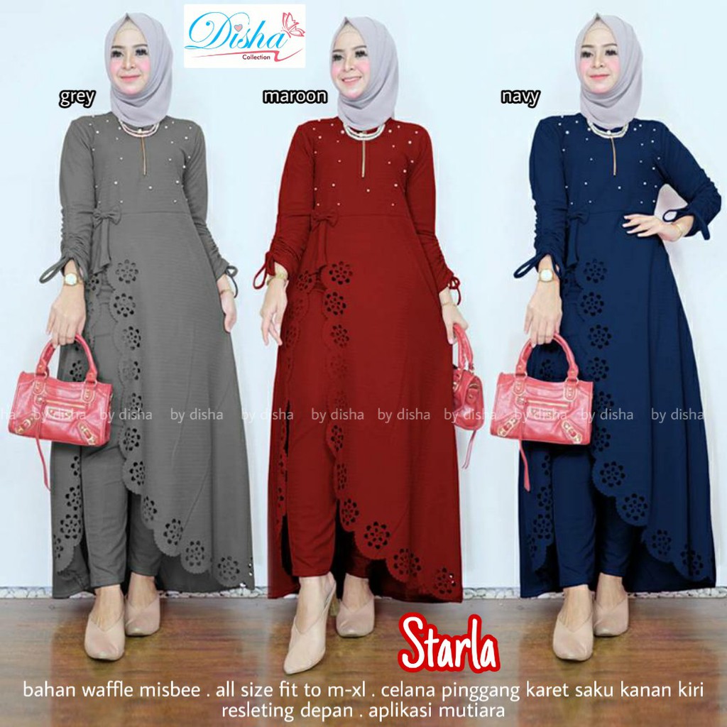 Starla Gamis Set Muslim Setelan Celana Gamis Modern Remaja Kekinian Terbaru Maroon Baju Pesta Shopee Indonesia