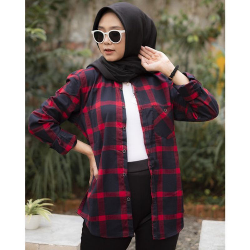 flanel atasan wanita kemeja wanita flannel kotak kotak wanita hem wanita lengan panjang