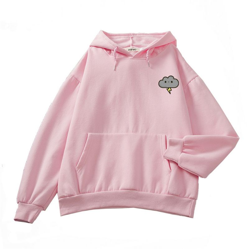 S - XXXXXXL(6XL) Hoodie THUNDER CLOUDS Cute BIG SIZE Jaket Korean Style OVERSIZE Unisex Jacket Jumper Fleece Premium Boy Girl Awan Lucu Smiley 5XL 4XL XXXL XXXXL Harajuku Street Style Lilac peach Mint Baby Pink