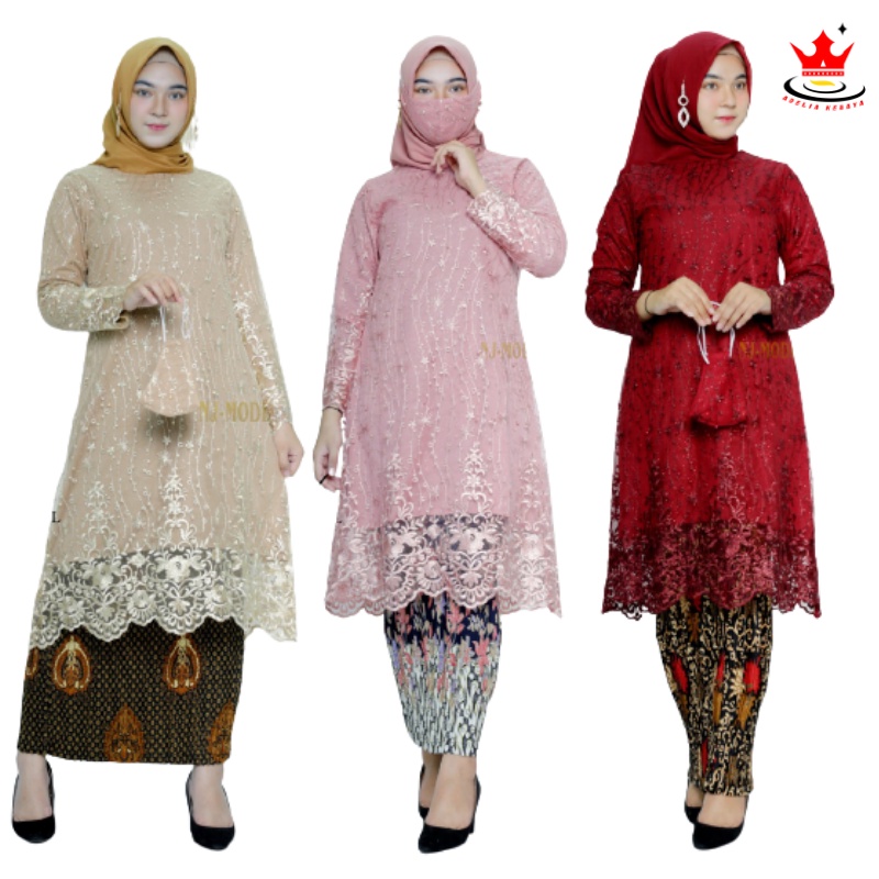 NJM&gt; SET TUNIK PIDUSI / KEBAYA TUNIK TULLE BORDIR - BAJU KEBAYA MODERN - KEBAYA PESTA &amp; KONDANGAN