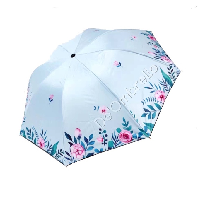 (521)Payung Fancy Motif Bunga Rose Dalam Hitam Anti UV/PREMIUM UMBRELLA