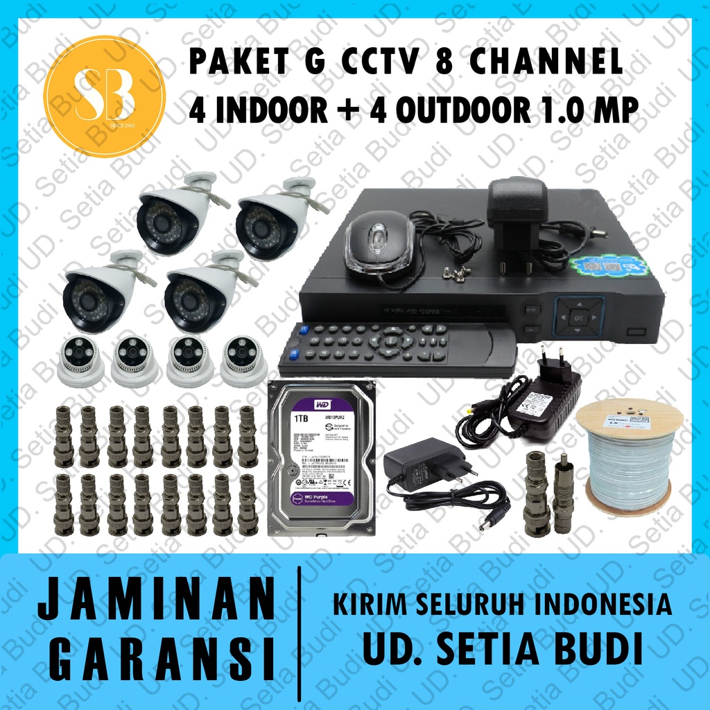 Paket G CCTV 8 Channel: 4 Indoor + 4 Outdoor 1.0 MP