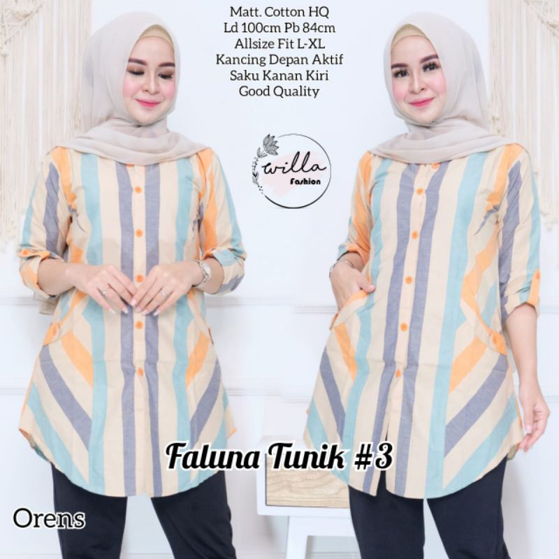 Faluna tunik #3 / tunik motif garis salur bahan katun / kemeja panjang wanita / COD bayar di trmpat