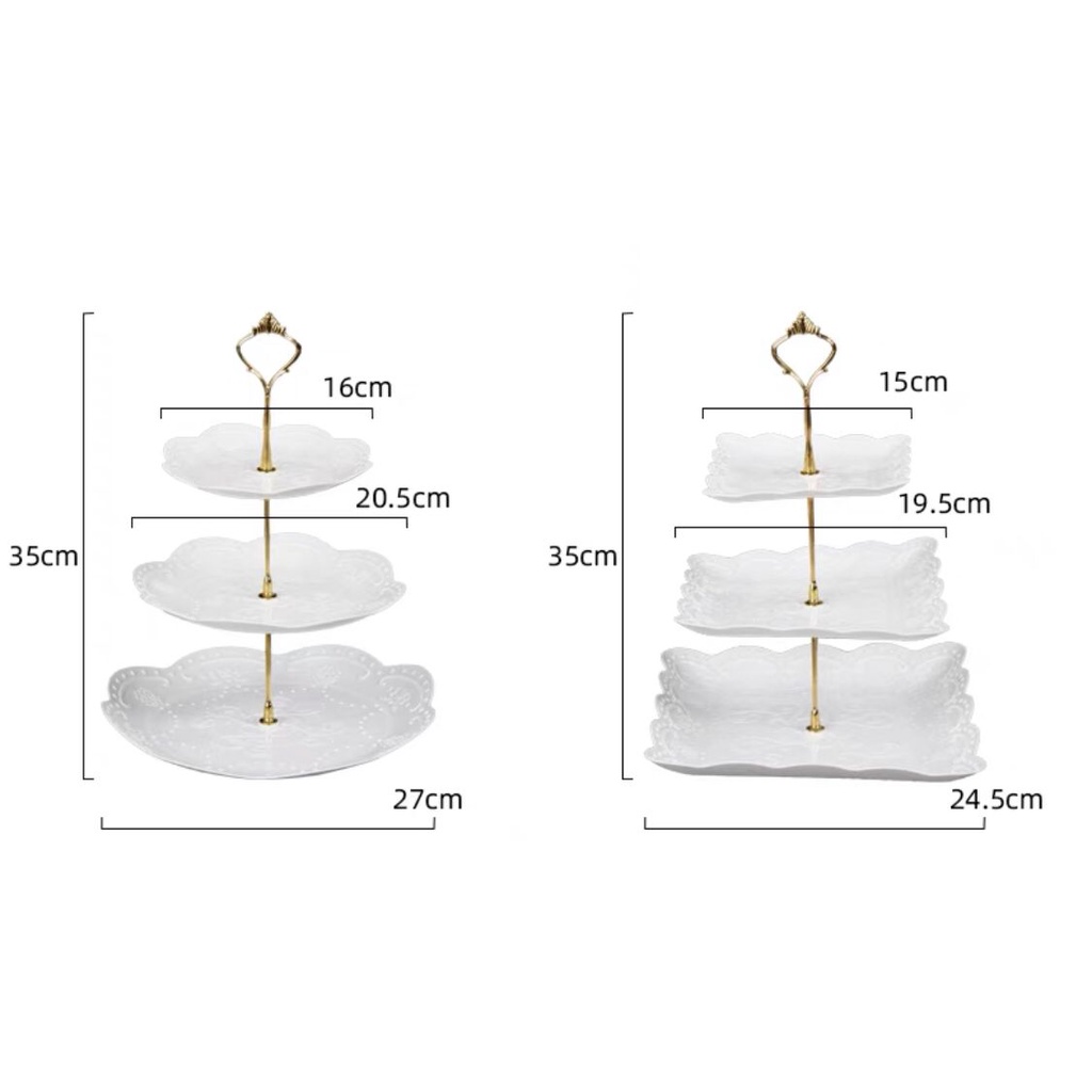 Piring 3 tier / Rak Tempat Kue 3 Tingkat / Piring Saji 3 susun / cupcake holder / tempat hidangan biskuit bertingkat / piring hidangan kue buah permen cookies / piring hidangan serbaguna ulang tahun pesta tamu arisan