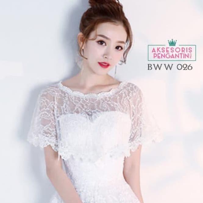 Original Aksesoris Cardigan Bolero Pesta Wedding Lace Putih L Bolero - Bww026