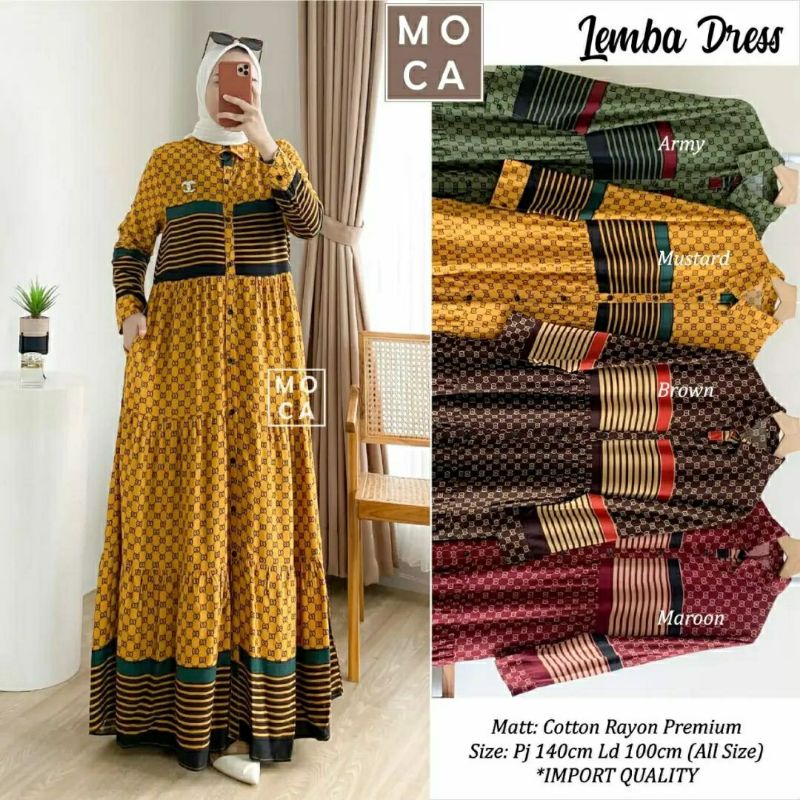 Lemba Dress, GAMIS MUSLIM CANTIK FIT XL LD 100 BAHAN KATUN RAYON PREMIUM KANCING AKTIF TERMURAH OOTD