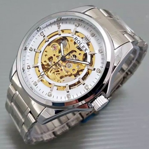 Jam Tangan Pria fashion / arloji priaRolex Automatic Transparan Rantai Silver