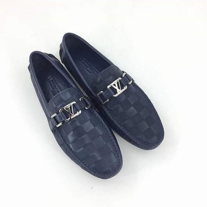 Barang Berkualitas ORI LEATHER JUAL SEPATU LV LOAFERS DAMIER INFINI NAVY BLUE MIRROR QUA EKONOMIS