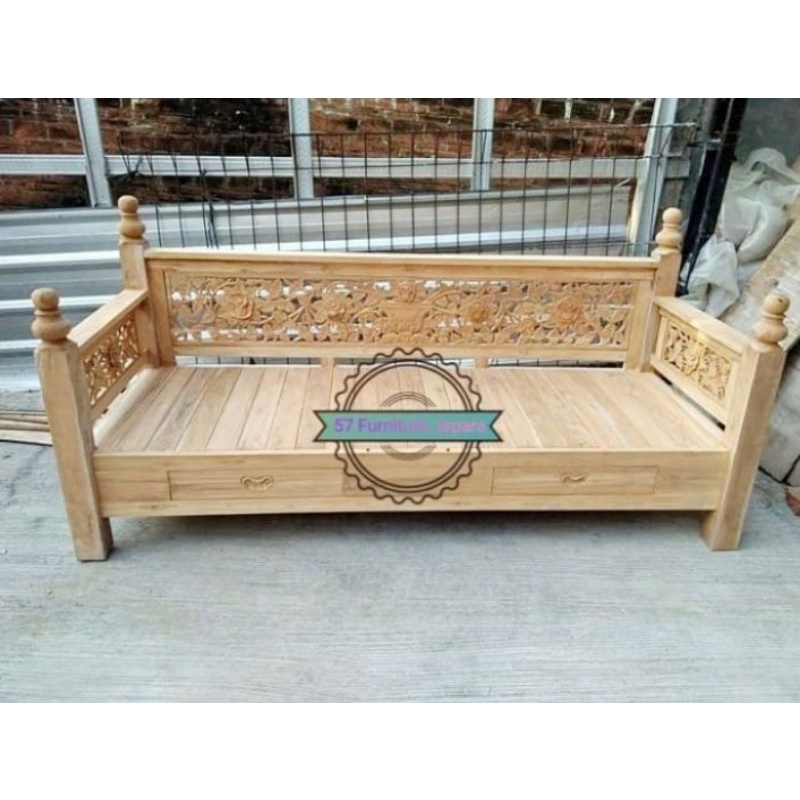 Kursi Panjang Tamu Jati - Bale Bale Ukir Jati - Bangku Teras Mentahan