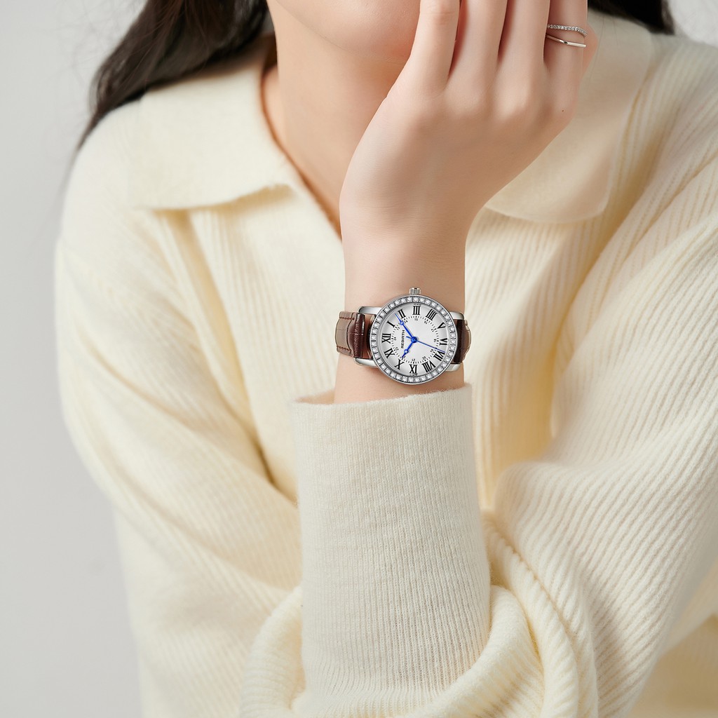 REBIRTH Jam Tangan Wanita Santai Olahraga Roman Dial Tali Kulit Tahan Air Kuarsa Jam Tangan Cewek-5