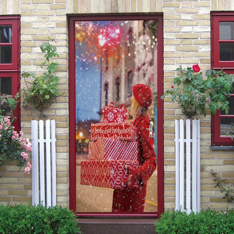 Zzz 2pcs / set Stiker Dinding / Pintu / Kulkas Anti Air Motif Wanita Tema Natal Untuk Dekorasi Rumah