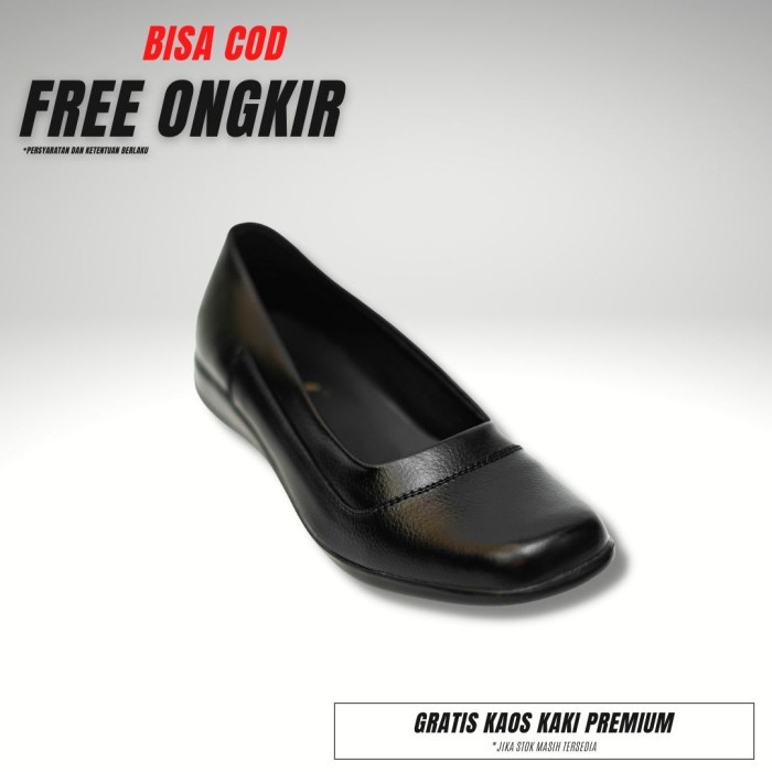 sepatu pantofel sepatu kerja sepatu wanita sepatu kickers flat - Hitam 38