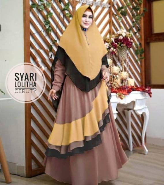 COD Gamis Pesta Syari Lolitha Ceruty Babydoll set khimar