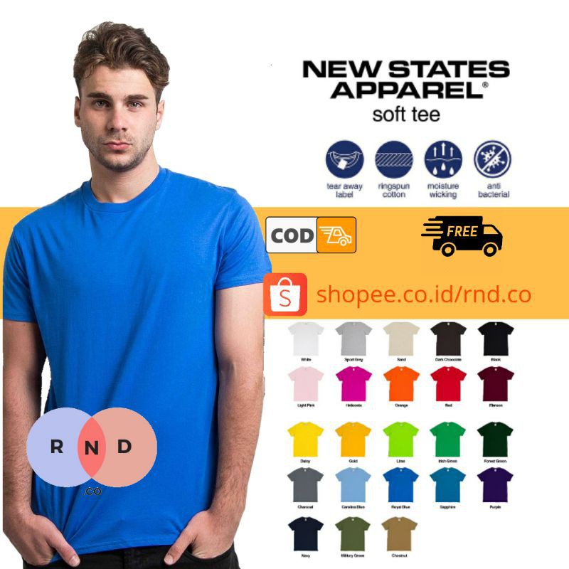 Kaos Polos Cotton Combed 30s halus dan lembut New state Apparel Soft Tee untuk Pria dan Wanita