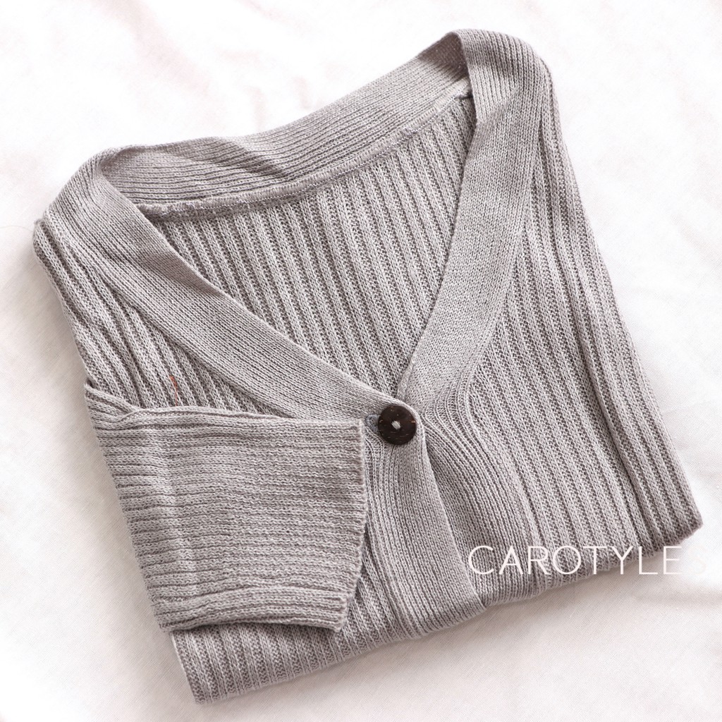 CARDIGAN CROP RAJUT KARDIGAN CARDY RAJUT CROP TOP KOREA FASHION OUTER OUTWEAR WANITA CEWEK PEREMPUAN-CROP SILVER GREY