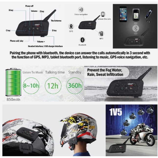 EJEAS V6 Pro Bluetooth Rider Intercom Vnetphone 6 Riders Helmet SENA 6 Riders Helmet