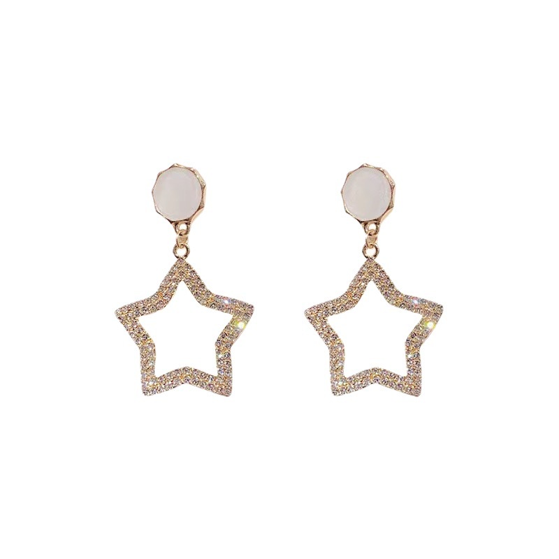 Anting Tusuk Gantung Desain Pentagram Hollow Hias Berlian Gaya Perancis / Elegan Kreatif High quality Untuk Wanita