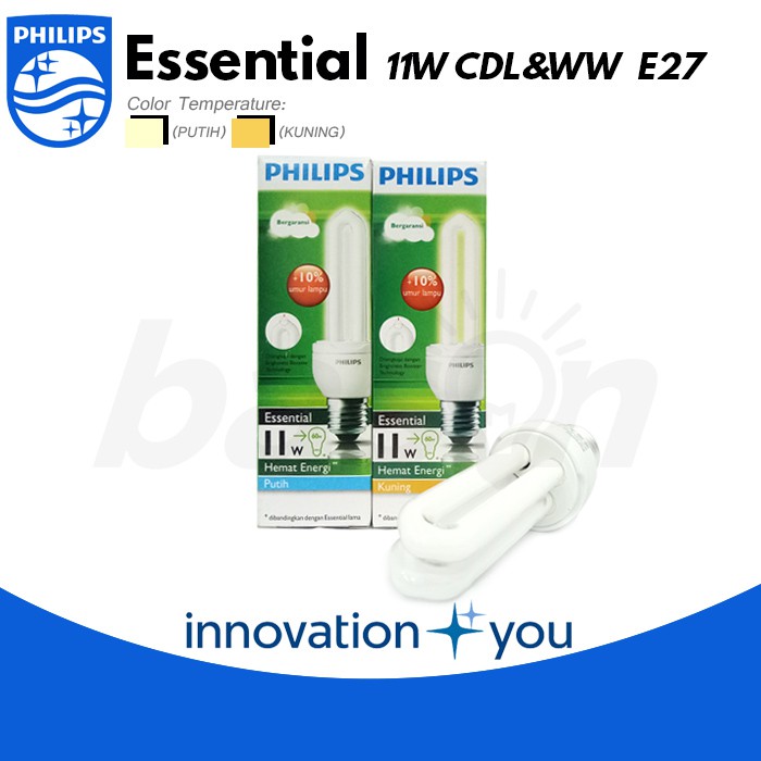 PHILIPS ESSENTIAL 11W E27 | Lampu Hemat Energi | Putih Atau Kuning