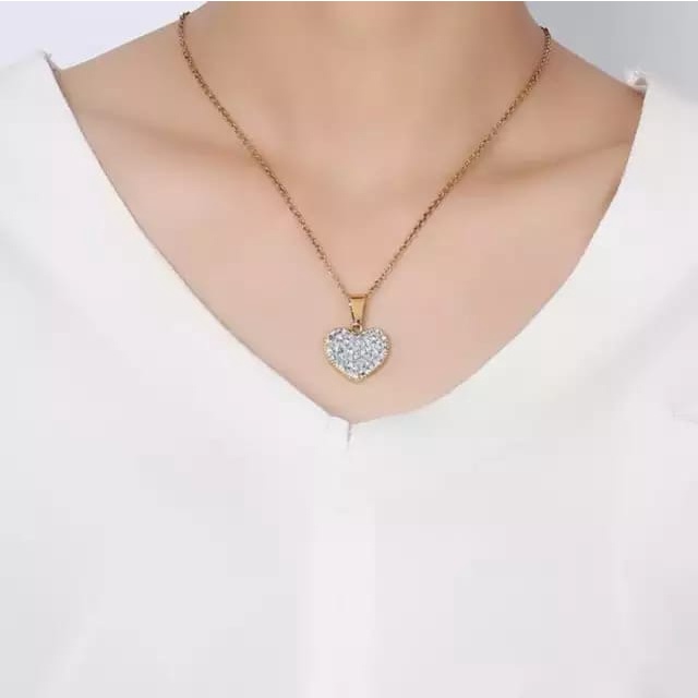 kalung set liontin titanium perhiasan wanita import