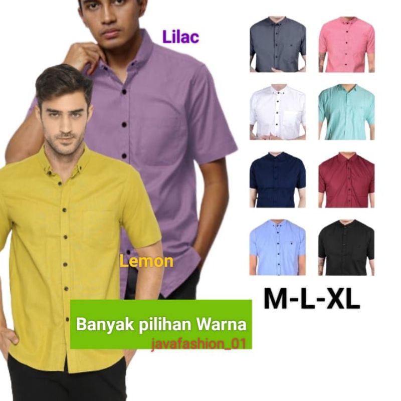 KEMEJA PRIA LENGAN PENDEK/KEMEJA  LILAC LAVENDER HIJAU LEMON