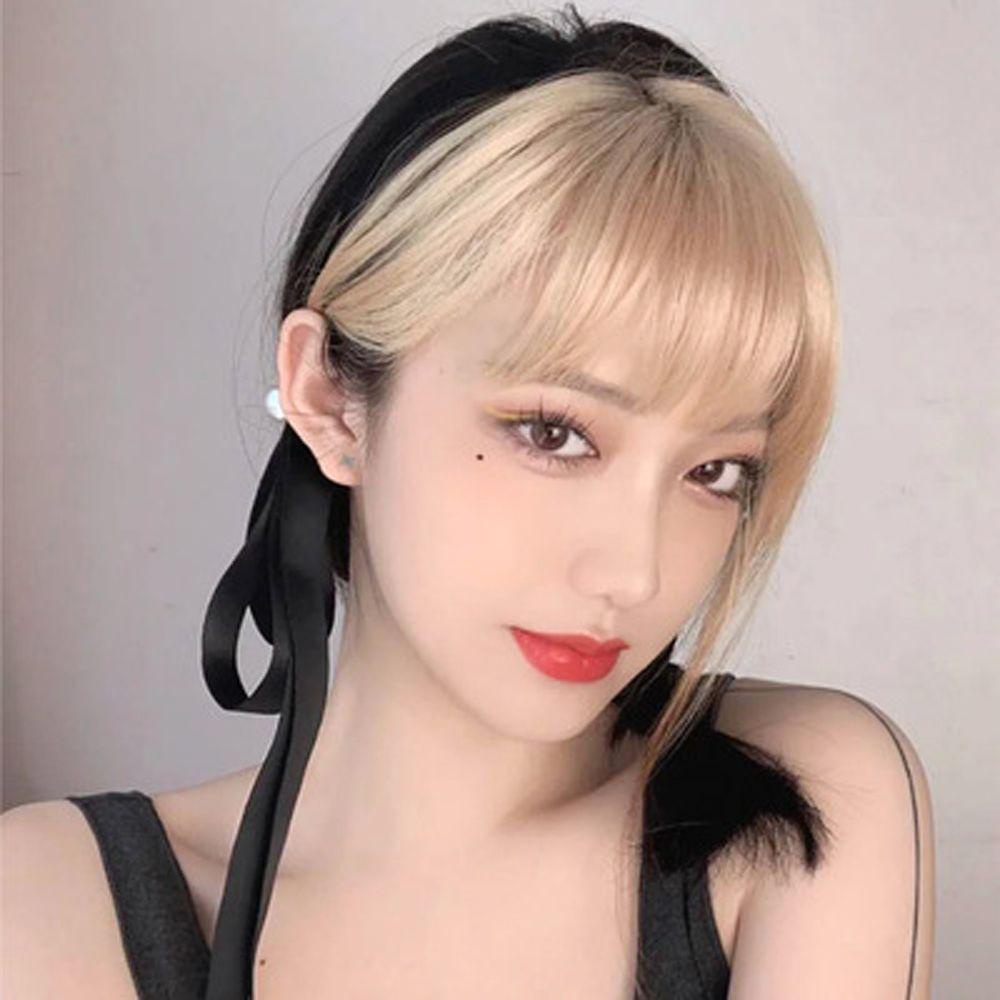 Mxbeauty 3D Air Bangs Piece Wanita Ekstensi Rambut Hitam Ombre Emas Bergaya Palsu Poni Klip