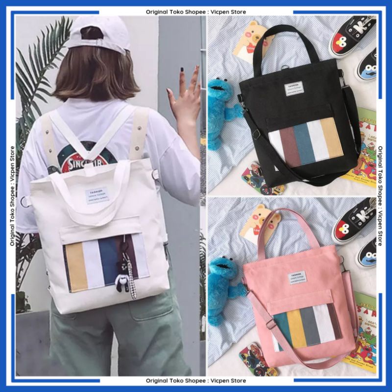 Totebag Wanita Resleting Kanvas Tote Bag Aesthetic Fashion Korea Murah