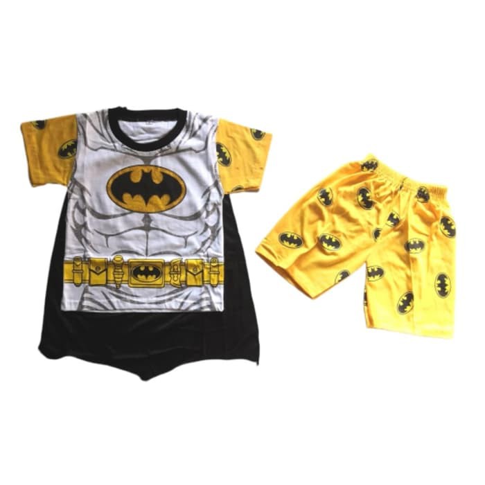 Setelan Pendek Anak Batman Putih Kaos Baju Anak Laki Laki Cowok Superhero