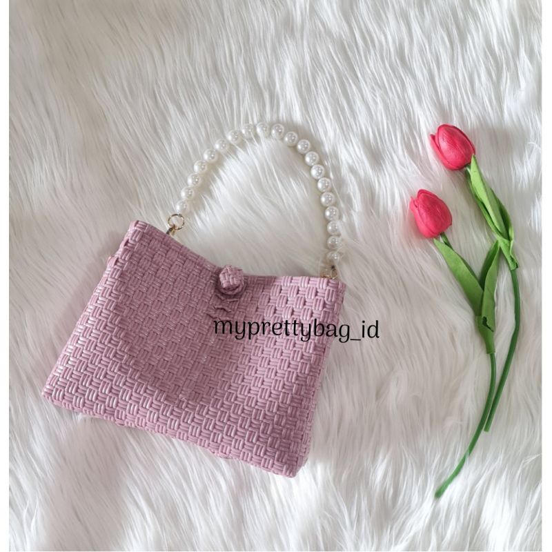 (TANPA ACCESORIES) READY Princes Bag Tas Jali Tas Jaly Tas Anyaman Plastik Handle Mutiara Premium