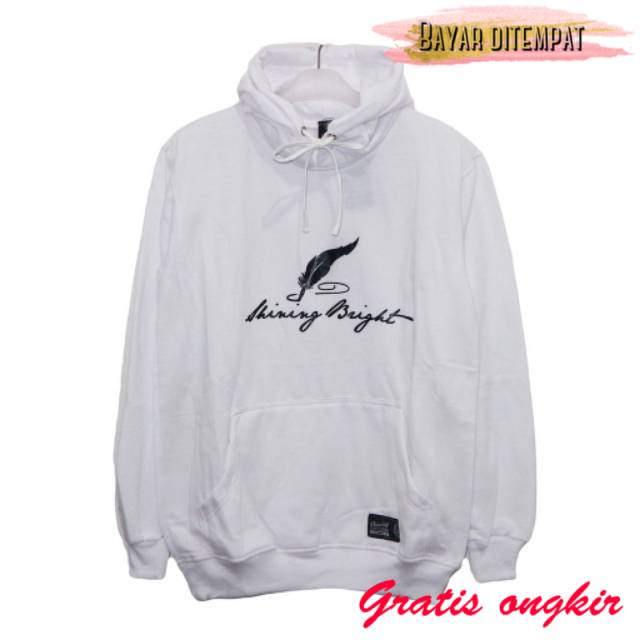 sweater hoodie cewe/cowo SHINING BRIGHT leaf jaket sweater abg m l premium distro anime putih