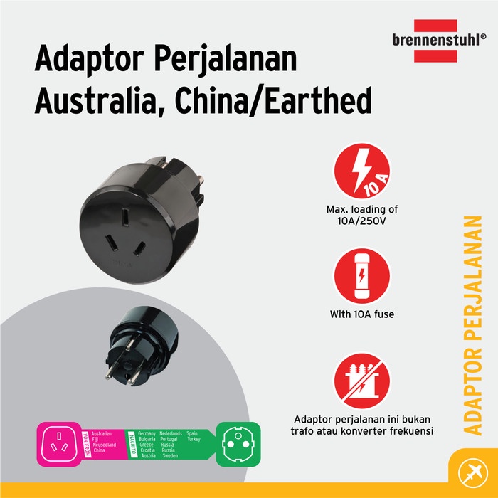 BRENNENSTUHL TRAVEL ADAPTOR AUSTRALIA/CHINA TO EU/INDONESIA - 1508510