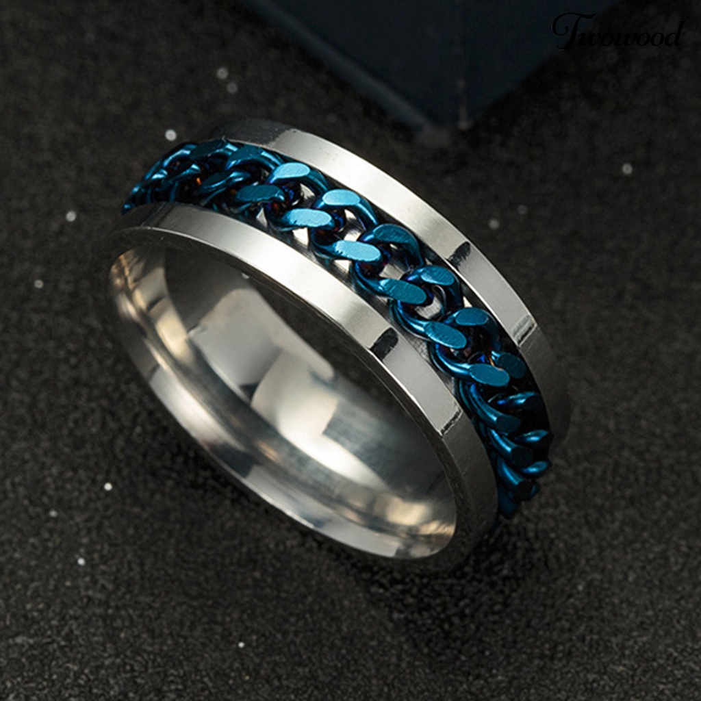 Cincin Spinner Rantai Warna-Warni Bahan Stainless Steel Gaya Punk Untuk Pria