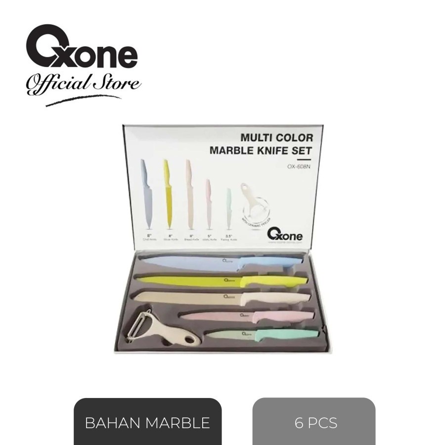 Oxone OX608N Pisau Set Marble Coating 6 pcs Knife Set Dengan Pengupas