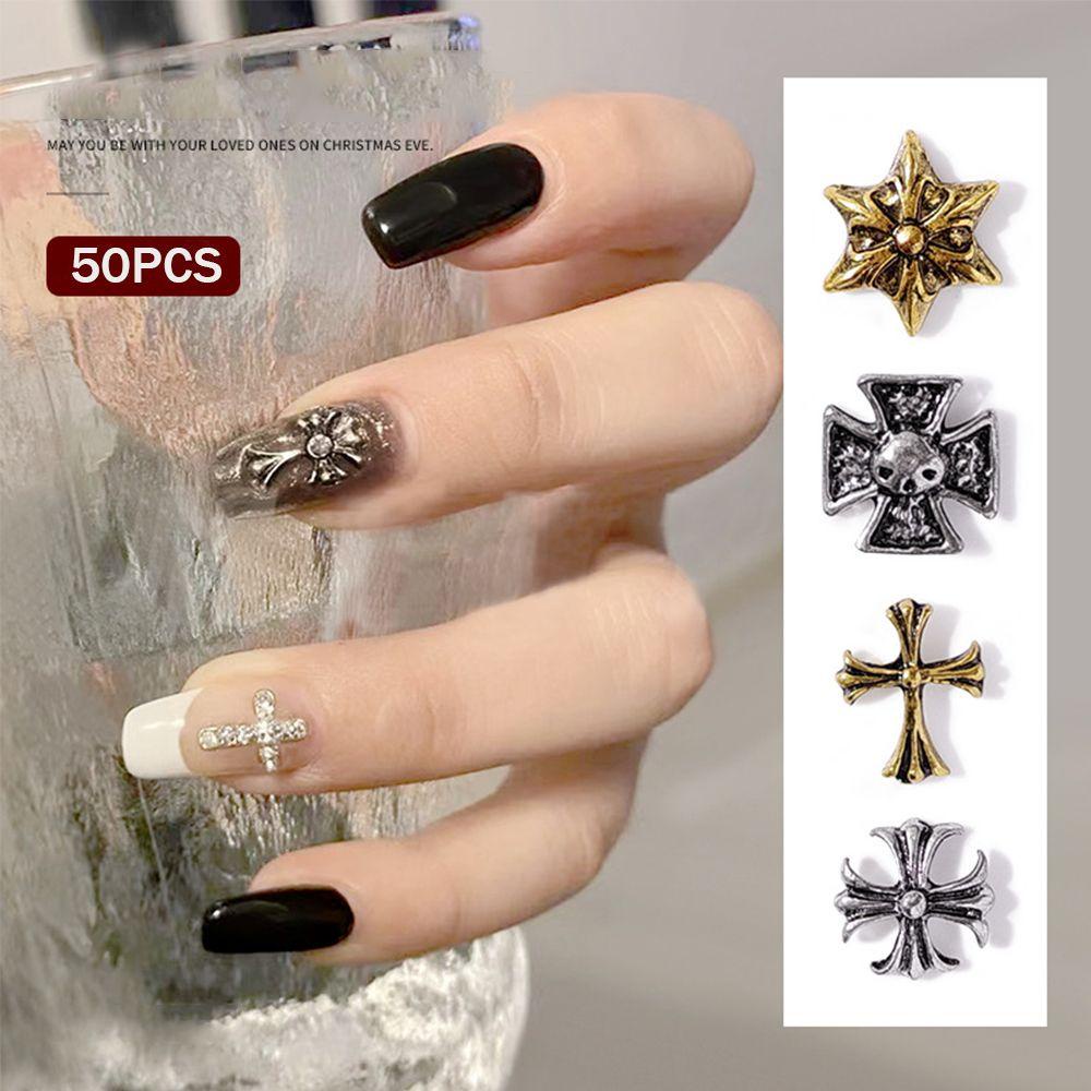 Nickolas1 3D Paku Paku Keling Perak Vintage Emas Pesona Gaya Punk Nail Studs Perhiasan
