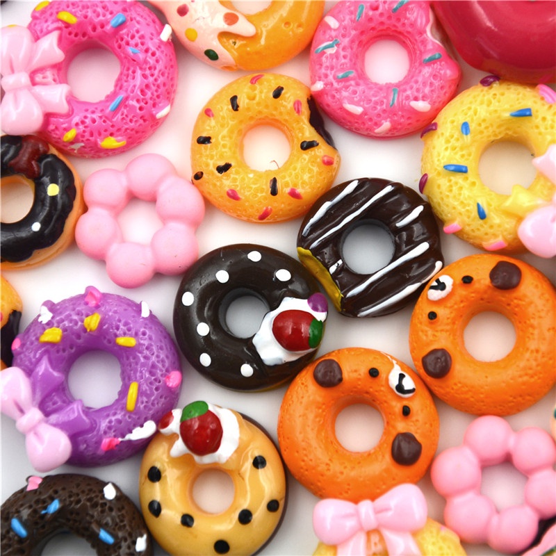 &lt; E2id &amp; &gt; 10Pcs / Set Miniatur Donat Bahan Resin Untuk DIY Case Handphone