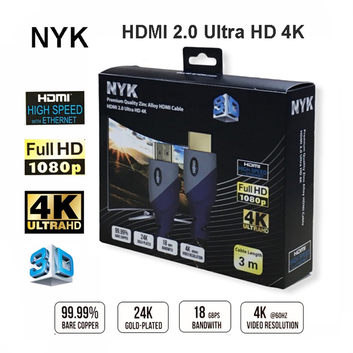 Kabel Hdmi NYK 3 meter Ultra HD 4K versi 2.0