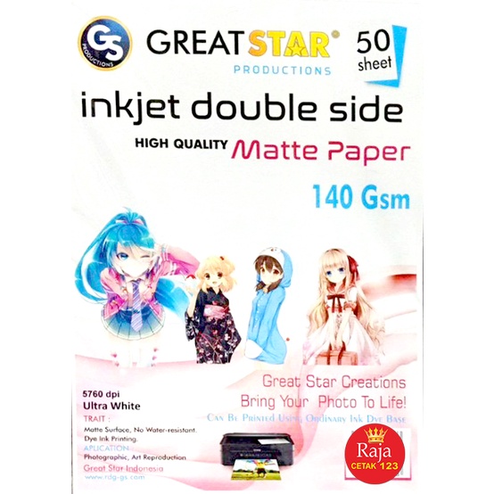 

'INKJET DOUBLE SIDE MATE' 140 gsm A4/50 lembar Water Proff